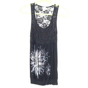 Bling Bling Y2K Lace Top Womens M Black Whimsigoth Fairy Grunge Witchy‎ Edgy